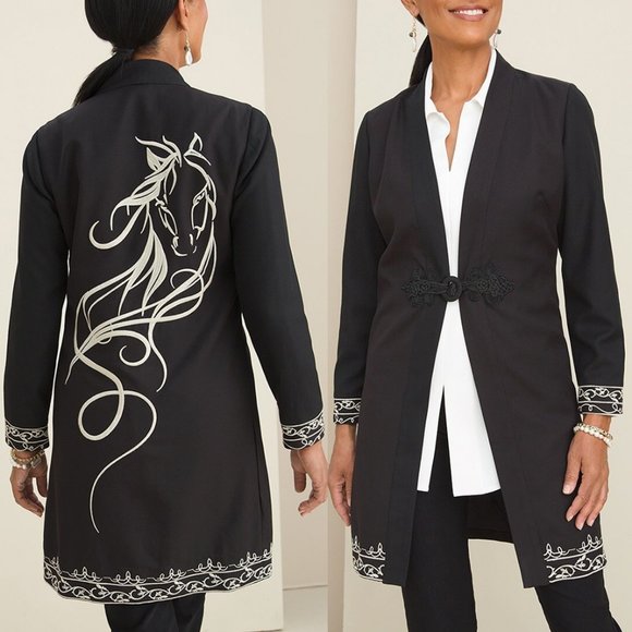Chico's Jackets & Blazers - NEW Chico's Embroidered Horse Jacket Novelty Toppe